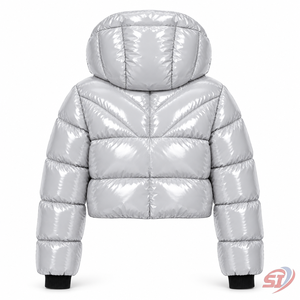Chaqueta Acolchada Corta para Mujer, Color Gris Hielo, Cuello Alto, Chaqueta de Invierno Acolchada, Ropa Exterior Aislante - Product Image 5