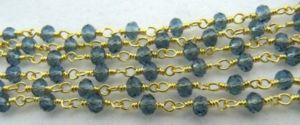 London Blue Topaz Hydro Quartz <b>Rosary</b> Chain Rondelle Faceted Beaded 3mm Size Hydro Quartz Bead Chain - Product Image 4