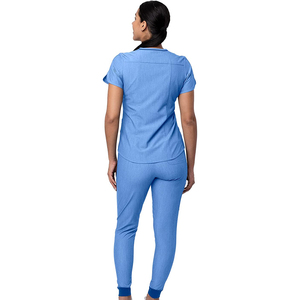 Conjuntos de uniformes médicos elásticos tipo jogger de mezclilla ecológicos personalizados con logo para enfermeras y doctores, al por mayor - Product Image 2