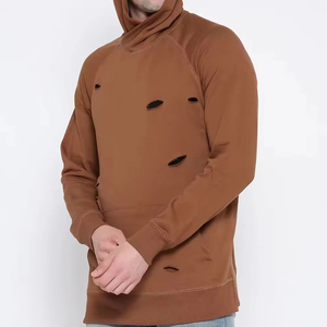 Fournisseur en gros – Sweat à capuche surdimensionné pour homme, 100 % coton, motif uni, style déchiré, collection automne, haute qualité, personnalisable - Product Image 3