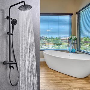 Sistema de Ducha Termostática Moderno en Negro Mate, Montaje en Pared, Válvula de Latón de Triple Función con Cabezal de Ducha de 8 Pulgadas - Product Image 3