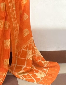 KV Women's Traditional Cotton Orange Printed Designer Saree Unstitched <b>Blouse</b> for Party Wrinkle-Free Quick Dry Reversible Autumn - Product Image 2