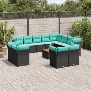 Ensemble de canapés de patio en polyrotin noir de 13 pièces avec coussins pour ensembles de jardin - Product Image 1