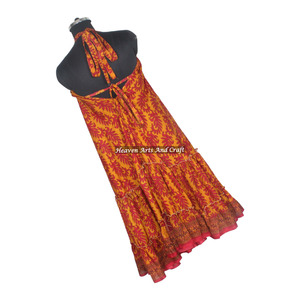 Nuevo Vestido Bohemio Vintage de Seda con Volantes para Mujer, Vestido Moderno Elegante de Seda Estilo Saree, Vestido de Noche sin Mangas para Damas - Product Image 4