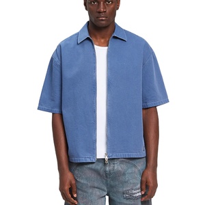 Chemise zippée à manches courtes pour homme, style streetwear, coupe oversize, décontractée, légère, respirante, séchage rapide, toile unie, logo personnalisé OEM - Product Image 1