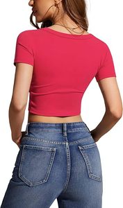 Blusa Casual de Punto para Mujer, Color Sólido, Cuello Cuadrado, Manga Corta, Corte Regular, Mezcla de Algodón y Spandex, Primavera-Verano - Product Image 5