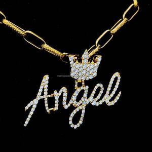 Nombre personalizado Hip-Hop noche brillo rojo esmalte personalizado fianza 925 Plata VVS Moissanite Diamante tachonado carta personalizada colgante - Product Image 2