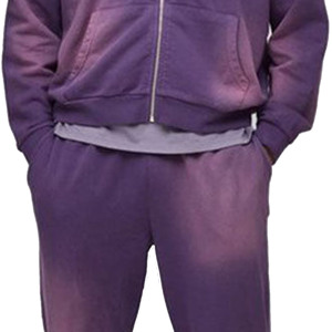 Conjunto Deportivo Unisex Morado con Capucha, Manga Larga, Cierre de Cremallera, Pantalones Jogger Casuales con Bolsillos Laterales, Corte Regular, Otoño - Product Image 1