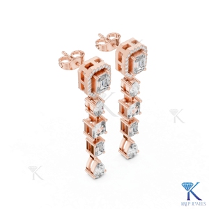 Pendientes de Diamantes Cultivados en Laboratorio CVD con Corte Mixto, Corte Esmeralda Halo, Oro Sólido de 14K, Joyería de Lujo para Novia - Product Image 4