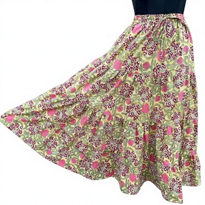 Handmade Hand Block Cotton <b>Skirt</b> <b>Elastic</b> Waist Breathable Traditional Block Print Sustainable Casual Clothing One Size - Product Image 1