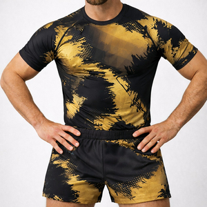 ชุดเสื้อและกางเกงรัดรูปสำหรับผู้ชายสำหรับกีฬาบราซิลเลียนยิวยิตสู (BJJ) แบบสองชิ้น ชุด MMA สำหรับการฝึกซ้อมแบบ No-Gi  กระชับ ระบายอากาศได้ดี แห้งเร็ว ทนทาน - Product Image 1