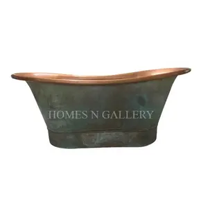 Tinas de baño independientes de diseño tradicional de alta calidad, cobre puro con función de remojo con acabado recubierto de polvo de Pátina verde - Product Image 1