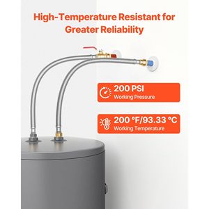 Válvula de Bola de 3/4'' FIP x 1/2'' PTC de Acero Inoxidable con Conexión Rápida Trenzada, Kit de Conector Flexible para Calentador de Agua para Mangueras de Plomería - Product Image 5