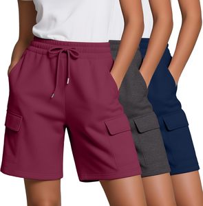 Women's Shorts Solid Color Cargo Shorts Mid Waist Drawstring Knitted Casual Pants With Pockets Regular Fit Purple Blue Black - Product Image 3