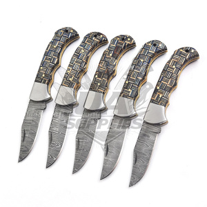 Lot 100 Wholesale Damascus Steel Back <b>Lock</b> Folding Pocket Knife EDC Vintage Folder Wood Handle Industrial Grade OEM Available - Product Image 6