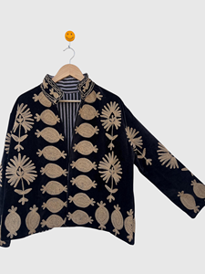 Veste en velours brodée de fleurs, col mandarin, manches longues, grande taille, vêtements d'automne pour femmes - Product Image 3