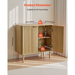 Mobiletto Bar Caffè a 2 Ripiani Scanalato Stile Mid-Century con 4 Ante Scorrevoli, Credenza Buffet per Soggiorno - Product Image 3