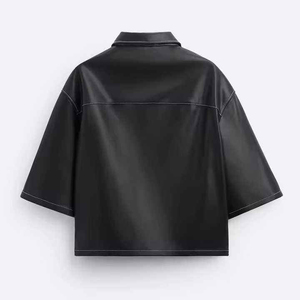 Camiseta de Alta Calidad para Hombre, Nuevos Estilos Personalizados, Camisas Extra Grandes con Botones, Mangas Cortas, Corte Cuadrado, Cuero PU de 280 Gramos - Product Image 3