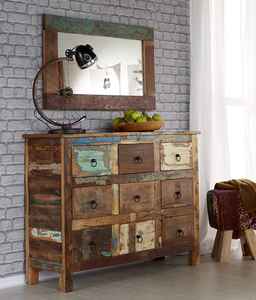 Buffet en bois de manguier massif à plusieurs tiroirs, console de rangement industrielle rustique multicolore - Product Image 2