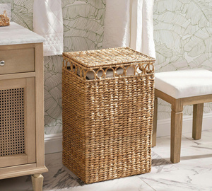 Elegant Round Rattan Laundry Basket With Handle Stylish <b>Storage</b> Basket For Bedroom Bathroom Handmade Home Organizer - Product Image 4