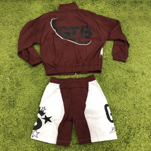 Ensemble coupe-vent en nylon personnalisé pour homme avec logo, veste zippée et short, motif uni, deux pièces pour l'automne - Product Image 3