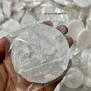 Plaque de sélénite brute, disque en fibre de cristal naturel, fait main, pour méditation, Reiki, spirituel, décoration maison et bureau, blanc, 8 cm, vente en gros, cadeau - Product Image 4