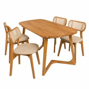 Spacious Durable Premium Teak Eco-Friendly Modern Minimalist Luxury Zeta W-Leg 4-Piece <b>Dining</b> Table Rattan Home Furniture - Product Image 1