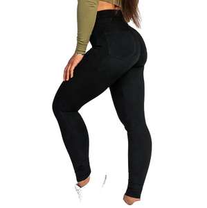 กางเกงยีนส์เอวสูงสีน้ำเงินเข้มทรงเข้ารูปสำหรับผู้หญิง สไตล์เซ็กซี่ เหมาะสำหรับออกกำลังกาย ยืดหยุ่นได้ดี เอวสูง ทรงสวย - Product Image 4