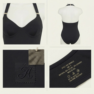 REDDITO Women's <b>Bikini</b> Solid Black Crew Neck Underwire Spandex Polyester Stretch <b>High</b> <b>Waist</b> Eco-Friendly Swimwear 1 Piece Front - Product Image 4