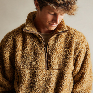 Veste Sherpa surdimensionnée à demi-zip en laine 100% avec poche, épaisse, coupe-vent, écologique, pour homme, veste en polaire Sherpa pour l'hiver - Product Image 4