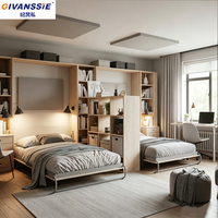 Lit mural double moderne Murphy avec bureau, armoire, bibliothèque, meuble de rangement, cadre en acier pliable, design modulaire, gain de place