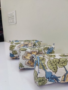 Cotton Quilted Cosmetic Bag Medium Size Zipper Closure Portable <b>Makeup</b> Storage <b>Case</b> Modern Style Textile Storage Bag - Product Image 2