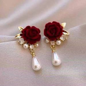 Boucles d'oreilles romantiques AMBER JEWELS T-2797 unisexes vintage plaquées or 14 carats avec accents de diamants noirs et roses, bijoux de mariage - Product Image 2