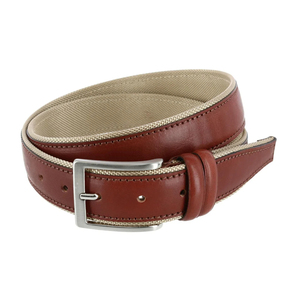 Ceintures de golf pour hommes en cuir véritable et nylon de haute qualité avec logo personnalisé, OEM, couleur cognac avec doublure marron, 35 mm, vente en gros, nouveauté - Product Image 1