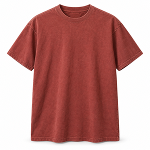 เสื้อยืดคอกลมทรงหลวม ผ้าคอตตอนริงสปันเนื้อหนัก 260 กรัม ย้อมสีวินเทจ สีอิฐซีดจาง - Product Image 4
