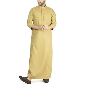 Djellaba islamique pour hommes, élégante et décontractée, ornée de perles, 100% Polyester, infroissable, respirante, légère, longue, couleur foncée, longueur cheville - Product Image 2
