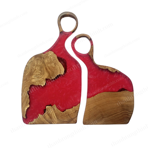 Plateau de service en bois avec poignée, finition en résine bleue, surface polie, sans danger pour les aliments, usage domestique, fabriqué au Vietnam - Product Image 2