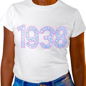 เสื้อยืดแขนสั้นพิมพ์ลายกราฟิกปี 1938 สำหรับผู้หญิงสีขาว เสื้อยืดคอกลมลำลองพิมพ์ลาย สวมใส่สบาย แฟชั่นทันสมัย เหมาะสำหรับใส่ทุกวันในฤดูร้อน - Product Image 1