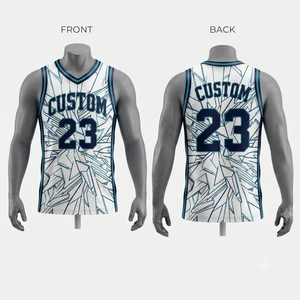 Maillot de basket personnalisé pour homme, sans manches, col en V, imprimé géométrique, respirant, en polyester, débardeur pour adulte, vêtements de sport toutes saisons - Product Image 1