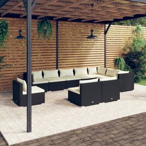 Set salotto da 10 pezzi in Poly Rattan nero con comodi cuscini per mobili da esterno - Product Image 1