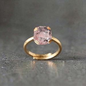 Bague de fiançailles en laiton plaqué or avec diamant Herkimer naturel brut certifié, ajustable, en quartz, vente en gros - Product Image 1