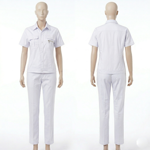 Premium 240 GSM Cotton Poly Women Work Uniform White Short Sleeve Panel Free Custom Embroidery Print Logo Set <b>Overall</b> Clothes - Product Image 1