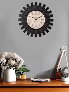 Brown Analog Gear <b>Wooden</b> Wall Clock <b>Rustic</b> Industrial Decorative Wall Clock - Product Image 2
