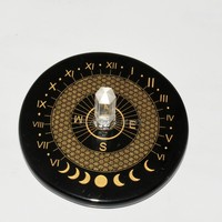Horloge solaire cosmique artisanale en pierre semi-précieuse avec cube Metatron gravé et avec un crayon à quartz