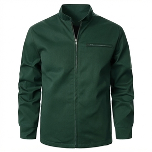 Chaqueta de Hombre Verde Oliva con Cuello Alto y Cierre, Informal, Transpirable, de Poliéster, Corte Regular, Color Sólido, Tejido Liso - Product Image 2
