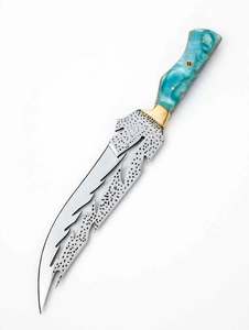 Artisanat Métallique Artisanal à Motif Plume, avec Poignée en Résine Turquoise et Perle, pour Décoration de Bureau - Product Image 4