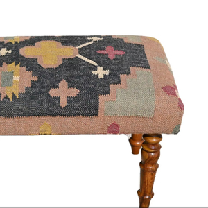 Banco Kilim de Yute y Lana Tejido a Mano – Banco Otomano de Madera Tapizado Estilo Bohemio - Product Image 6