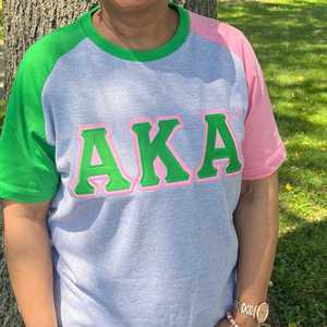 AKA Heather Grey Green Pink Premium Chenille Shirt Women Greek Letter Embroidered Color Block Crewneck High Quality Casual Top - Product Image 4