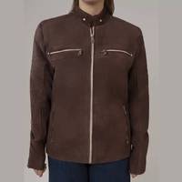 Veste en cuir suédé marron pour femme Carolyn - Col montant respirant, fermeture éclair, hiver - Veste en cuir marron