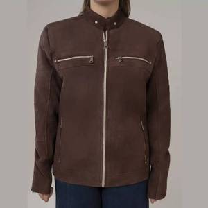 Carolyn Womens <b>Suede</b> Brown Leather <b>Jacket</b>-Breathable Stand-Up Collar Zipper Closure Winter - Leather <b>Jacket</b> Brown - Product Image 1